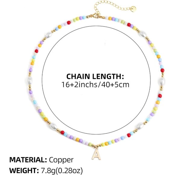 Personalized 14K Gold Plated Initial Necklace with Colorful Beads for Girls - Picture 7 of 7